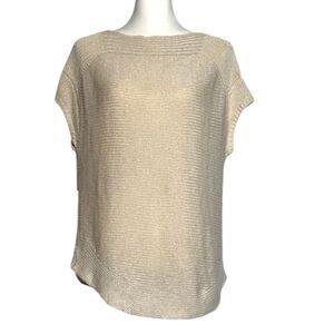 Talbots 100% Linen Knit Sweater Top Womens Large Beach Coastal Drop Sleeve Tan